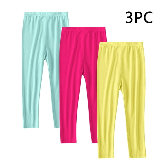 3 Pack Girls Basic Leggings Cotton Baby Girls' Leggings Soft Footless Stretchy Tights Pants Hot Pink 8-9 Years