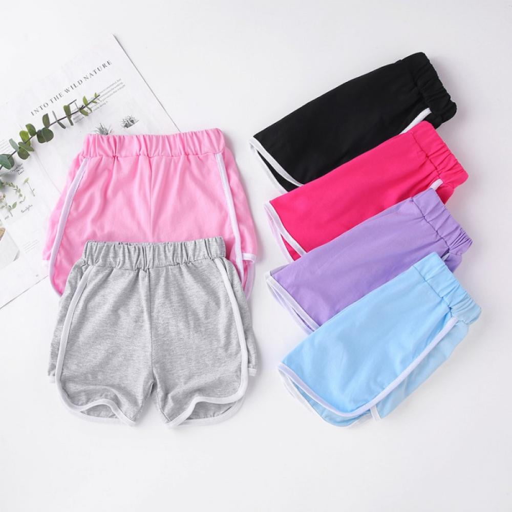 3 Pack Girls Boys Running Athletic Cotton Shorts, Kids Summer Workout