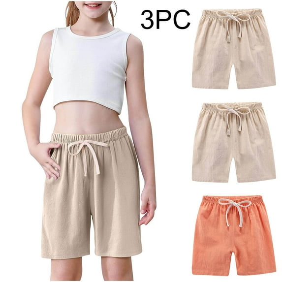 3 Pack Girls Boys Shorts Kids PE Sports Jogger Shorts Summer Shorts Adjustable Waist Jersey Shorts with Pockets Orange 2-3 Years