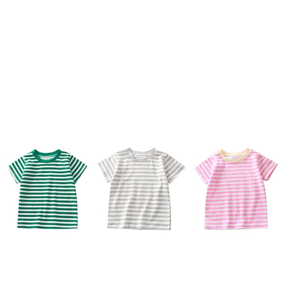 3 Pack Girls Boys Striped Short Sleeve T Shirts Kids Cotton Summer Tops Unisex Children Casual Crewneck Tees 5-6 Years