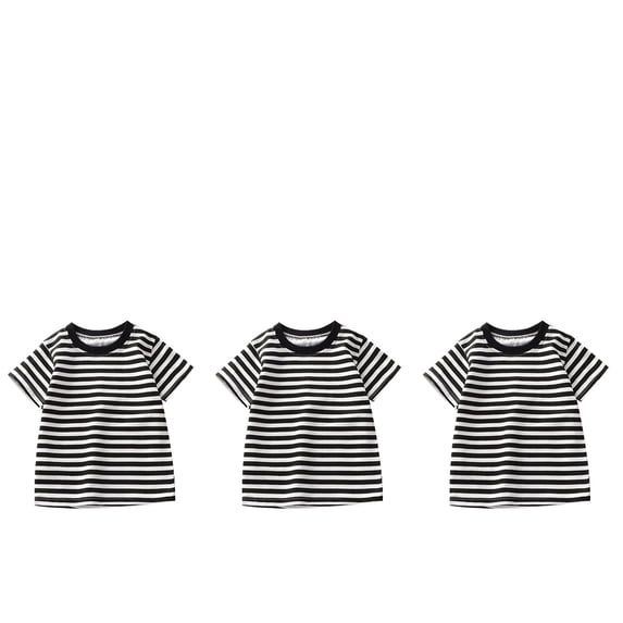 3 Pack Girls Boys Striped Short Sleeve T Shirts Kids Cotton Summer Tops ...