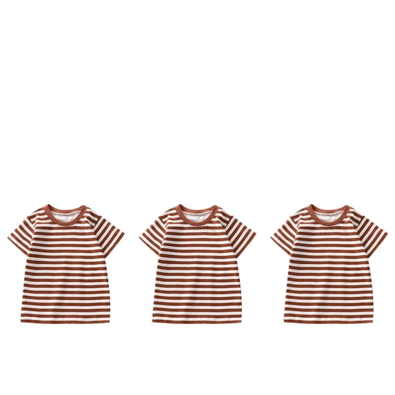 3 Pack Girls Boys Striped Short Sleeve T Shirts Kids Cotton Summer Tops Unisex Children Casual Crewneck Tees 6-7 Years