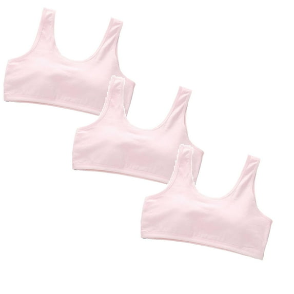 3 Pack Girls Bras Ages 8 12 Padded Sport Training Bra Racerback Seamless Design Solid Color Underwear Camisole Breathable Cotton Tops Bralettes Pink 8-12 Years