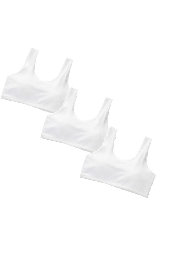 3 Pack Girls Bras Ages 8 12 Padded Sport Training Bra Racerback Seamless Design Solid Color Underwear Camisole Breathable Cotton Tops Bralettes White 8-12 Years