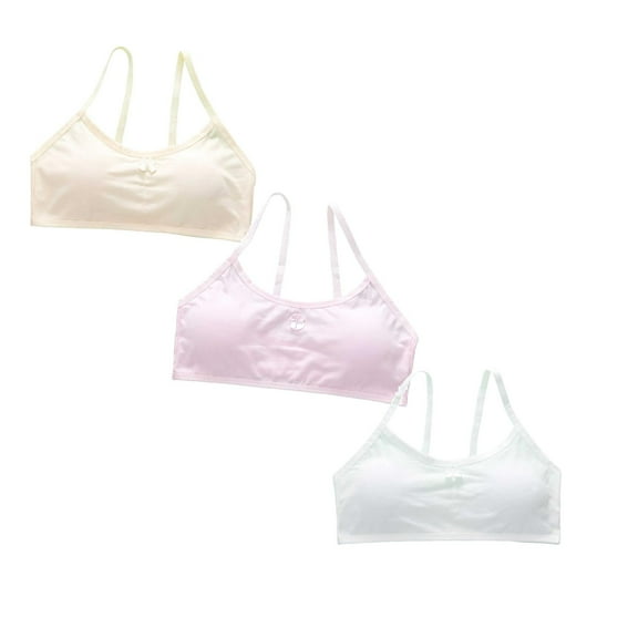 3 Pack Girls Bras Padded Ages 8 12 Sports Bras Spaghetti Straps Seamless Traing Bras Soft and Comfortable Cotton Underwear Camisole Bralettes 8-14 Years