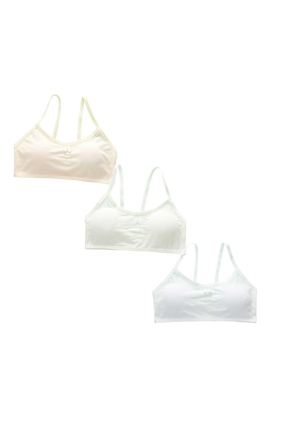 3 Pack Girls Bras Padded Ages 8 12 Sports Bras Spaghetti Straps Seamless Traing Bras Soft and Comfortable Cotton Underwear Camisole Bralettes 8-14 Years