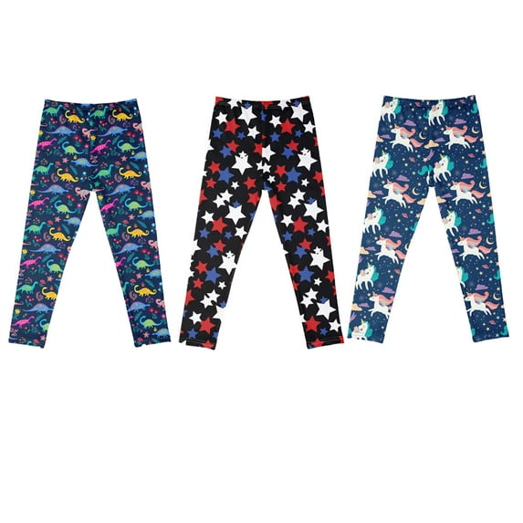 3 Pack Girls Cartoon Prints Leggings Toddlers' Stretch Leggings Fashionable Comfortable Bottoms Casual Comfy Pants Tights Trousers for Kids in 4-12 Years
