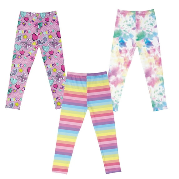 3 Pack Girls Cartoon Prints Leggings Toddlers' Stretch Leggings Fashionable Comfortable Bottoms Casual Comfy Pants Tights Trousers for Kids in 4-12 Years