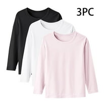 3 Pack Girls Casual Solid Color Long Sleeve T-Shirt Soft Cotton Undershirt Tops Athletic Crewneck Tees Fall Trendy Clothes