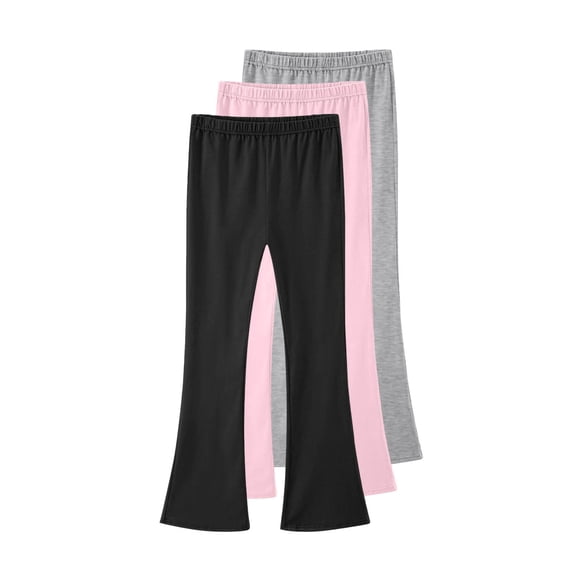 3 Pack Girls Cotton Flare Leggings, Kids High Waist Bell Bottoms Leggings Boot Cut Loungewear Yoga Trousers Dark Gray 10-11Y