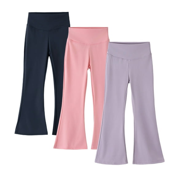 3 Pack Girls Flare Leggings Soft Stretch Spandex High Waisted Yoga Casual Bell Bottom Bootcut Pants (14 Years, Black/Pink/Purple)