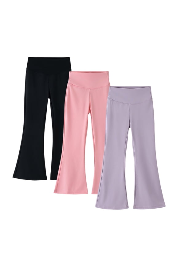 3 Pack Girls Flare Leggings Soft Stretch Spandex High Waisted Yoga Casual Bell Bottom Bootcut Pants (14 Years, C-3PCS)