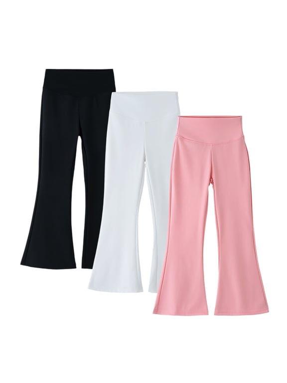 3 Pack Girls Flare Leggings Soft Stretch Spandex High Waisted Yoga Casual Bell Bottom Bootcut Pants (4 Years, B-3PCS)