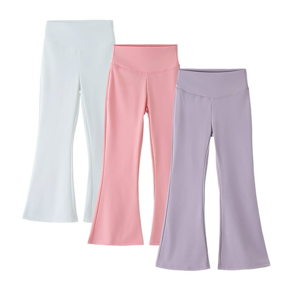 3 Pack Girls Flare Leggings Soft Stretch Spandex High Waisted Yoga Casual Bell Bottom Bootcut Pants (6 Years, G-3PCS)