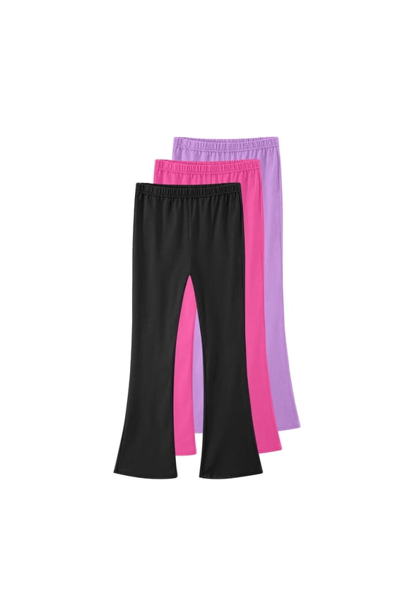 3 Pack Girls Flared Legging High Waist School Trousers Yoga Pants Sports Dance Joggers Leggings Full Length Cotton Flared Trousers Stretchy Bell Bottom Pants Casual Kids Clothes Purple 4-5 Years