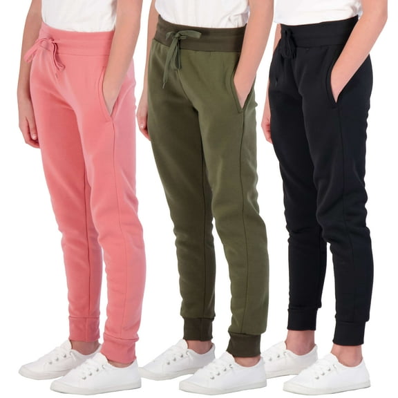 3 Pack: Girls' Fleece Joggers Soft Active Performance Casual Sweatpants(Ages 7-16)