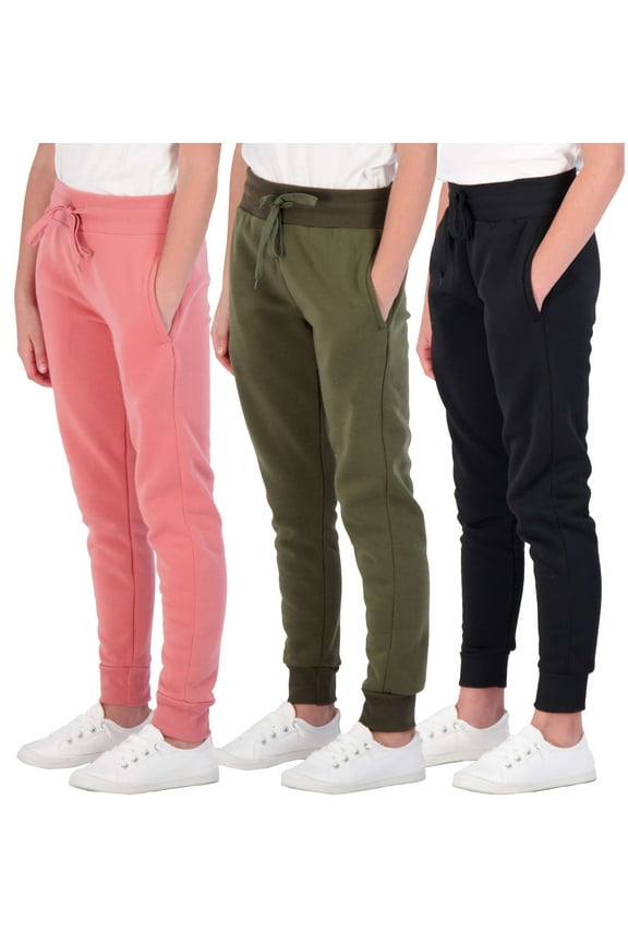 3 Pack: Girls' Fleece Joggers Soft Active Performance Casual Sweatpants(Ages 7-16)