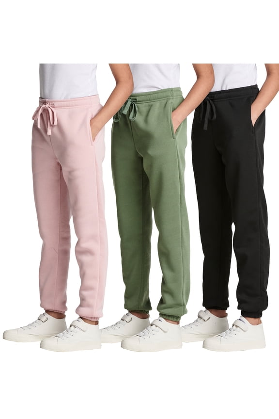 3 Pack: Girls' Fleece Joggers Soft Active Performance Casual Sweatpants(Ages 7-16)