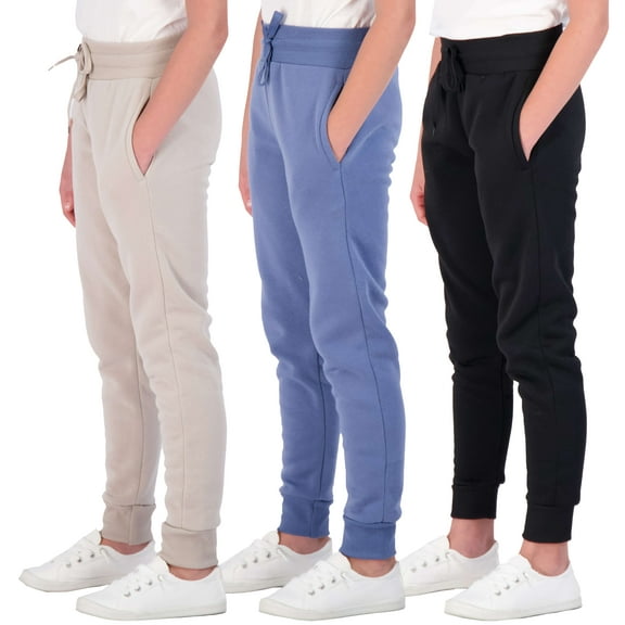 3 Pack: Girls' Fleece Joggers Soft Active Performance Casual Sweatpants(Ages 7-16)