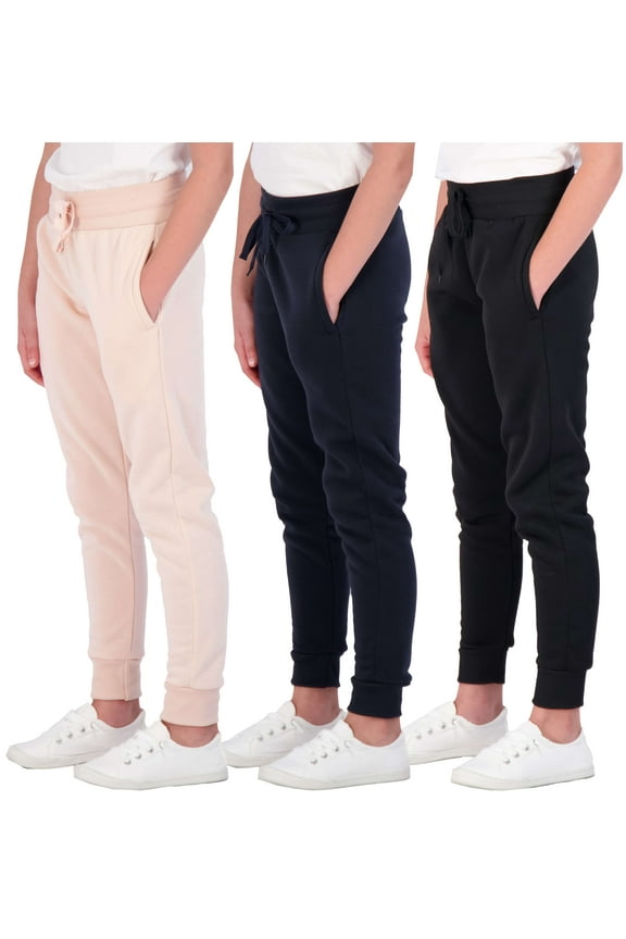 3 Pack: Girls' Fleece Joggers Soft Active Performance Casual Sweatpants(Ages 7-16)
