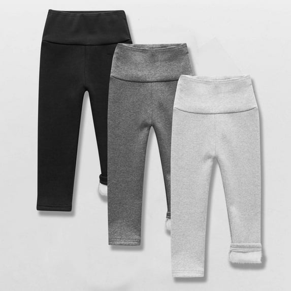 3 Pack Girls Fleece Lined Leggings Thick Winter Warm Cotton Pants Thermal Tights for Kids Light Blue 3 Years