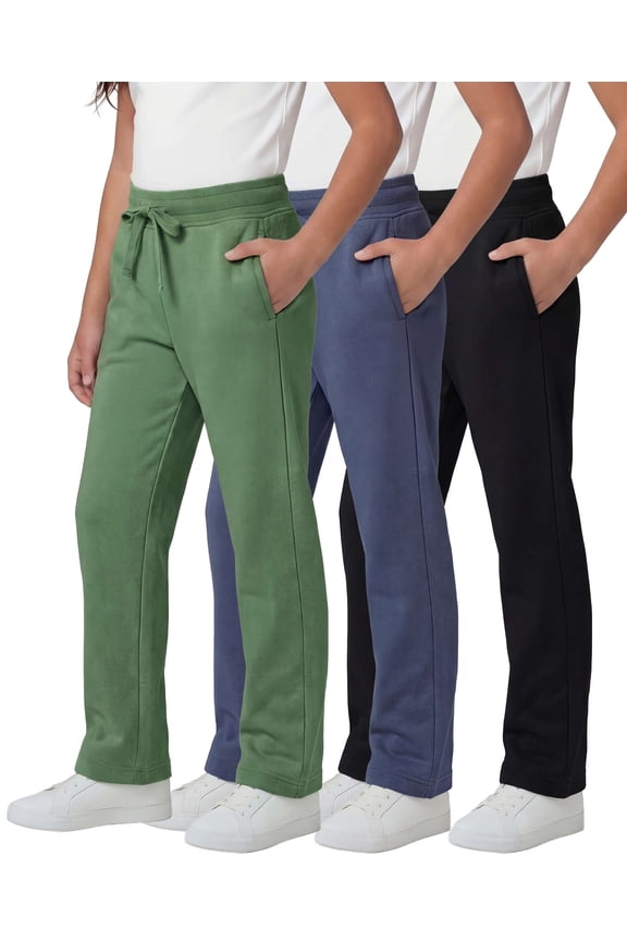 3 Pack: Girls' Fleece Open Bottom Soft Athletic Performance Casual Sweatpants(Ages 7-16)