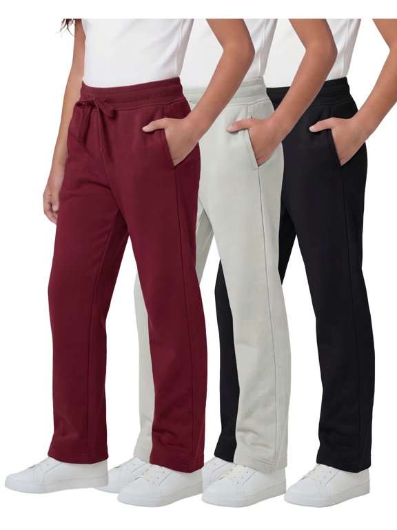3 Pack: Girls' Fleece Open Bottom Soft Athletic Performance Casual Sweatpants(Ages 7-16)