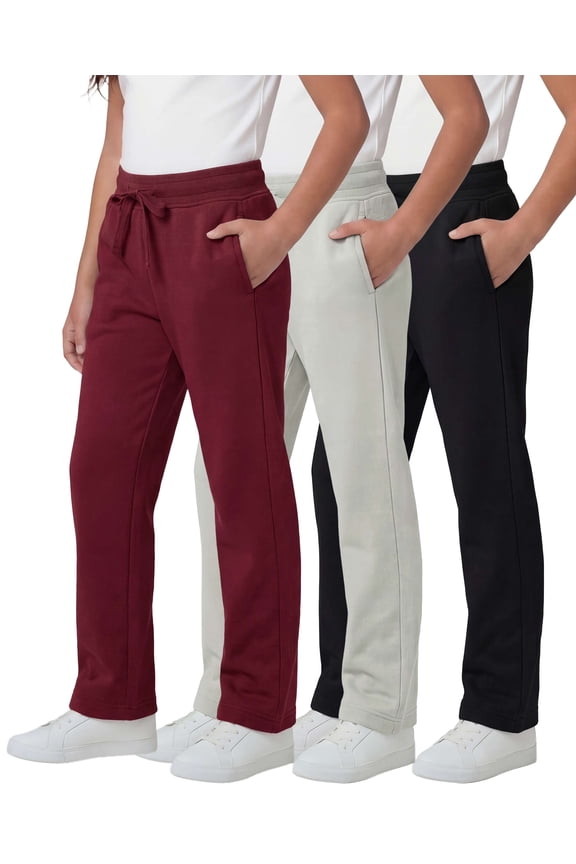 3 Pack: Girls' Fleece Open Bottom Soft Athletic Performance Casual Sweatpants(Ages 7-16)
