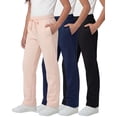 thumbnail image 1 of Real Essentials 3 Pack: Girls' Fleece Open Bottom Soft Athletic Performance Casual Sweatpants(Ages 7-16), 1 of 6