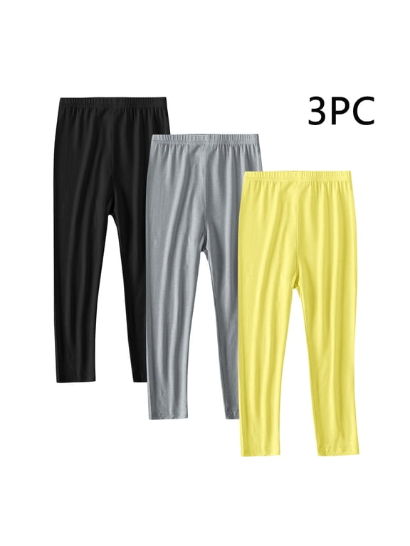 3 Pack Girls Leggings Cotton Leggings for Toddler Footless Girls Pants Stretchy Baby Girl's Pants Infant Basic Leggings Yellow 2-3 Years