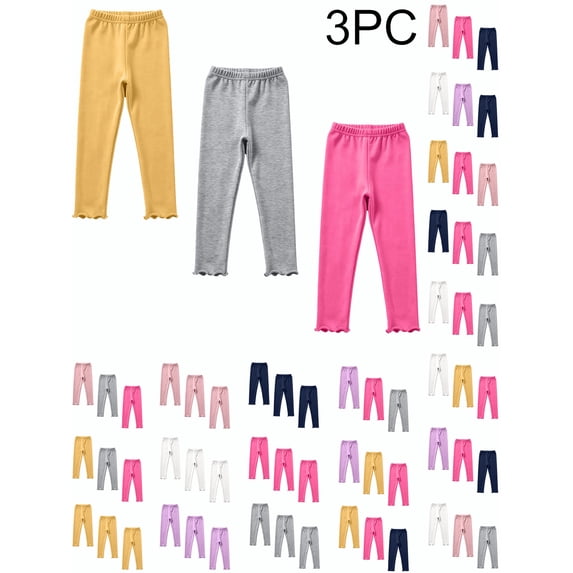 3 Pack Girls Leggings Cotton Tights for Toddler Kids Soft Pants