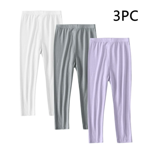 3 Pack Girls Leggings Cotton Tights for Toddler Kids Stretchy Soft Yoga Pants Full Length Multipack Pull On Fall Winter Purple 3-4 Years
