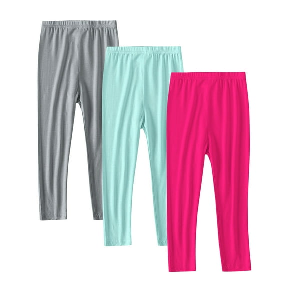 3 Pack Girls Leggings Solid Color Full Length Soft Comfortable Pants Breathable Stretchy Tights Legging Pants Hot Pink 3 Years