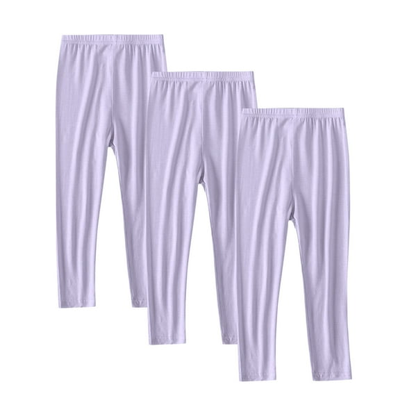 3 Pack Girls Leggings Solid Color Full Length Soft Comfortable Pants Breathable Stretchy Tights Legging Pants Purple 2 Years