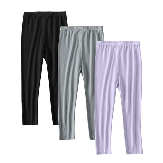 3 Pack Girls Leggings Solid Color Full Length Soft Comfortable Pants Breathable Stretchy Tights Legging Pants Purple 8 Years
