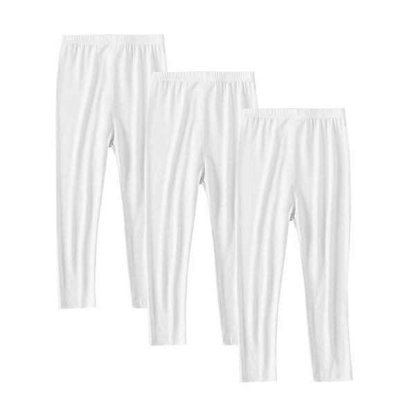 3 Pack Girls Leggings Solid Color Full Length Soft Comfortable Pants Breathable Stretchy Tights Legging Pants White 6 Years