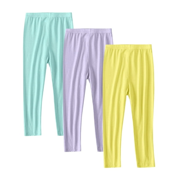 3 Pack Girls Leggings Solid Color Full Length Soft Comfortable Pants Breathable Stretchy Tights Legging Pants Yellow 10 Years