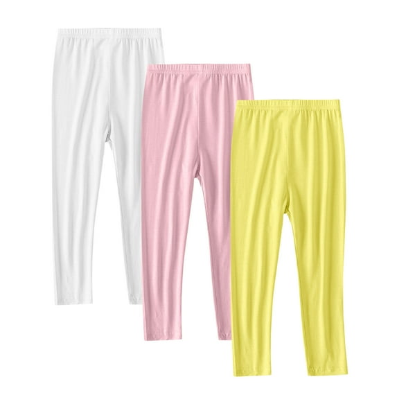 3 Pack Girls Leggings Solid Color Full Length Soft Comfortable Pants Breathable Stretchy Tights Legging Pants Yellow 4 Years