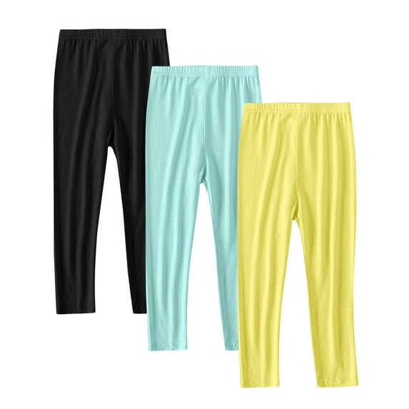 3 Pack Girls Leggings Solid Color Full Length Soft Comfortable Pants Breathable Stretchy Tights Legging Pants Yellow 8 Years