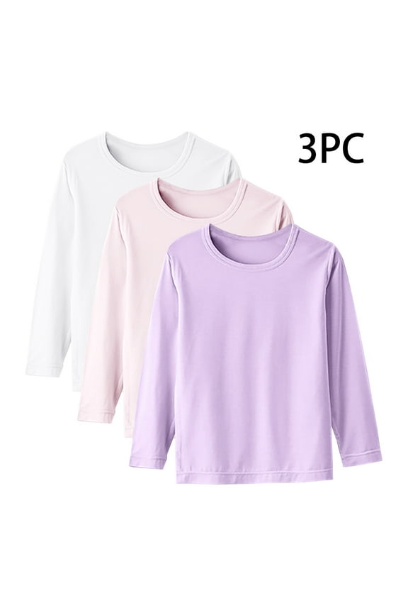3 Pack Girls Long Sleeve Shirt Athletic Active Crew Neck T-Shirt Soft Activewear Shirts for Youth Teens Girls