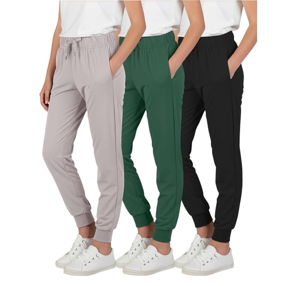 Real Essentials 3 Pack: Girls' Lounge Joggers Soft Athletic Performance Casual Sweatpants (Ages 7-16)