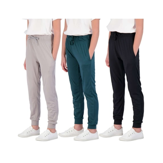 Real Essentials 3 Pack: Girls' Lounge Joggers Soft Athletic Performance Casual Sweatpants(Ages 7-23