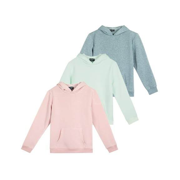3 Pack: Girls' Soft Brushed Fleece Pullover Hoodie Sweatshirt With Kangaroo Pocket (Ages 7-16)