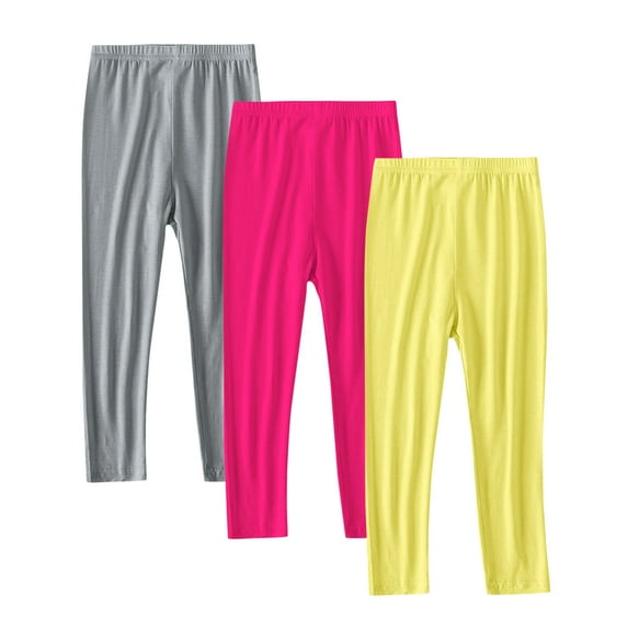 3 Pack Girls Soft Cotton Leggings Soft Comfortable Stretchy Leggings Elastic Waisted Solid Color Footless Tights Pants Girl's Trousers Pants Yellow 8Y