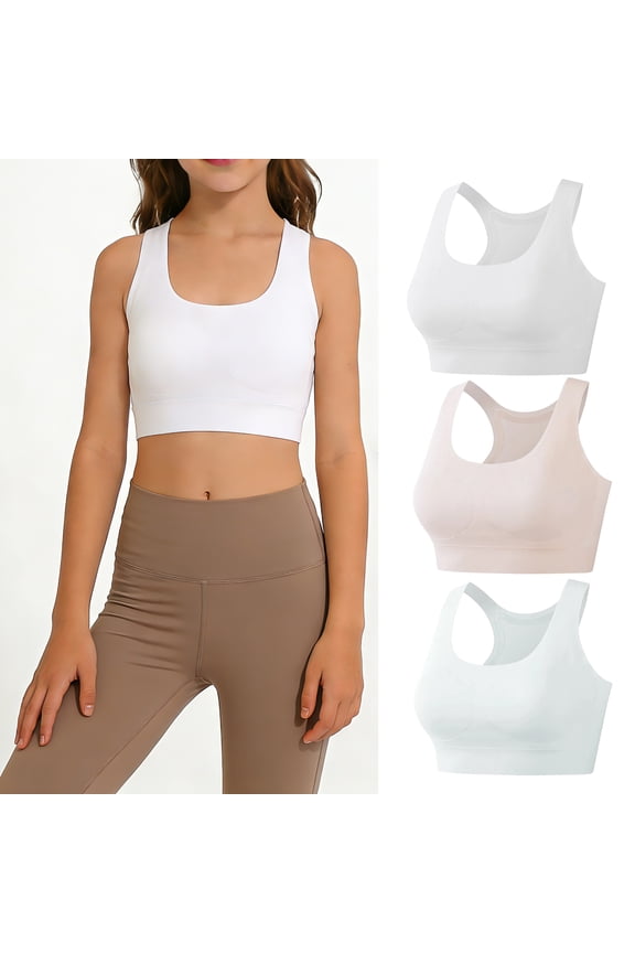 3 Pack Girls Soft Training Bras 7-12 Seamless First Bra Teens Girls Sports Bras Crop Tops with Pads