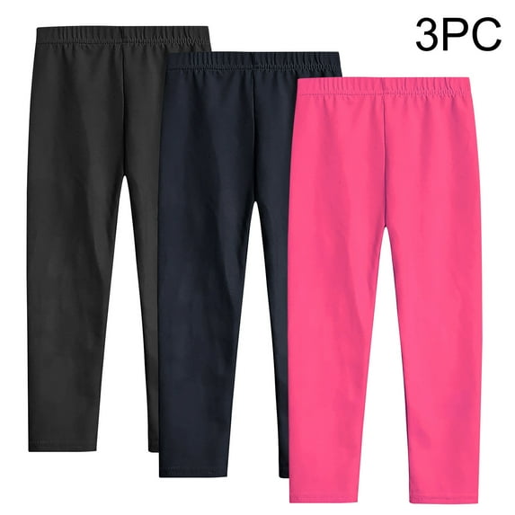 3 Pack Girls Solid Color Leggings Casual Yoga Pants for Girls Stretchy Leggings Girls Athletic Leggings Hot Pink 9-10 Years
