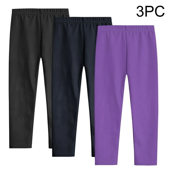 3 Pack Girls Solid Color Leggings Casual Yoga Pants for Girls Stretchy Leggings Girls Athletic Leggings Purple 11-12 Years