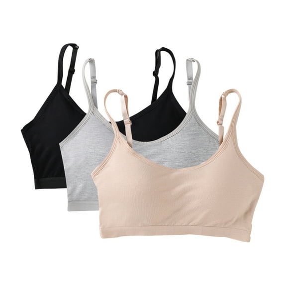 3 Pack Girls Stretch Sports Bras Comfortable Soft Bralette Cami Underwear For Student Teens