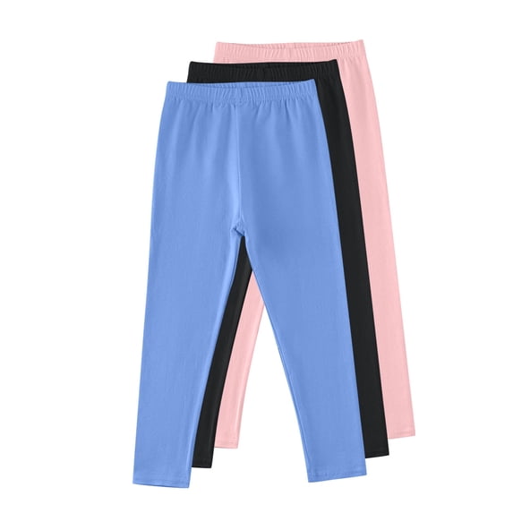 3 Pack Girls Sweatpants Cotton Elastic Waist Solid Color Tapered Pants Casual Stretch Comfy Trousers Slim Fit (9-10Years, Blue,Black,Orange)