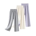 thumbnail image 1 of 3 Pack Girls Wide Leg Pants Cotton Full Length Pants Soft Comfortable Stretchy Pants for Kids White 7-8 Years, 1 of 5